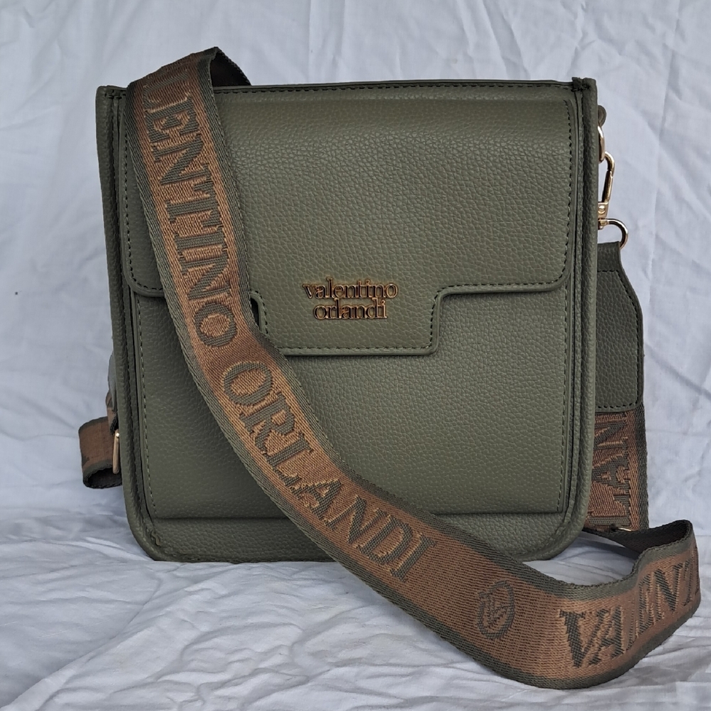 Valentino Orlandi Green Messenger Bag with Gold-Tone Hardware